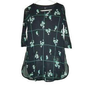 Alfani Womens Petite Medium Windowpane Floral Dress Black/Green Cottagecore Work